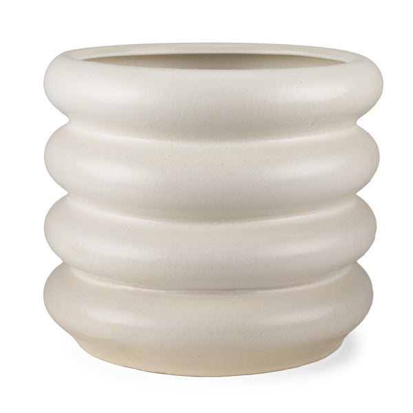 HomeRoots 14" Cream Cylinder Ceramic Table Vase - Modern Elegance for Fresh Flowers & Dried Arrangements 608341