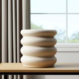 HomeRoots 14" Cream Cylinder Ceramic Table Vase - Modern Elegance for Fresh Flowers & Dried Arrangements 608341
