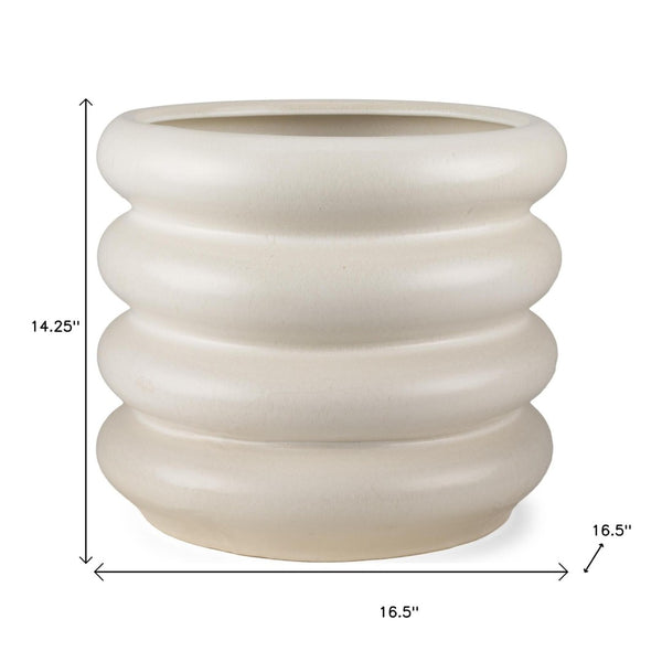 HomeRoots 14" Cream Cylinder Ceramic Table Vase - Modern Elegance for Fresh Flowers & Dried Arrangements 608341