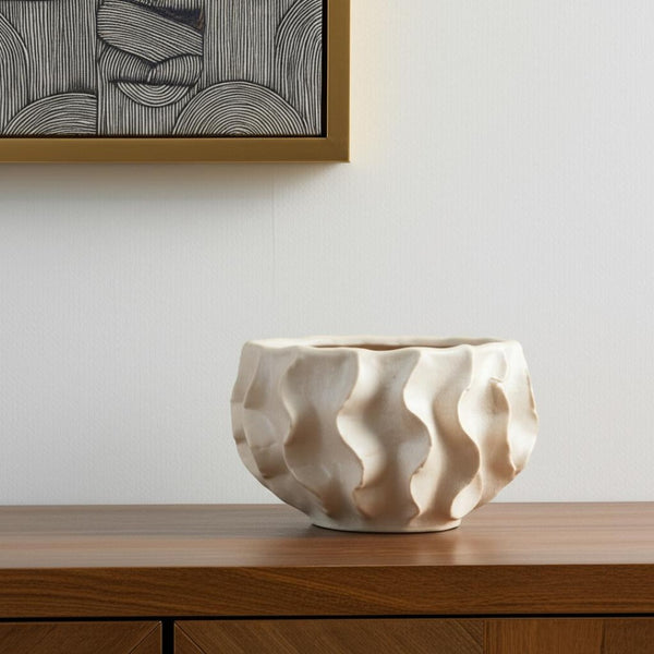 HomeRoots 9" Cream Sculptural Ceramic Table Vase - Modern Artistry for Home Décor, Perfect for Any Style 608342