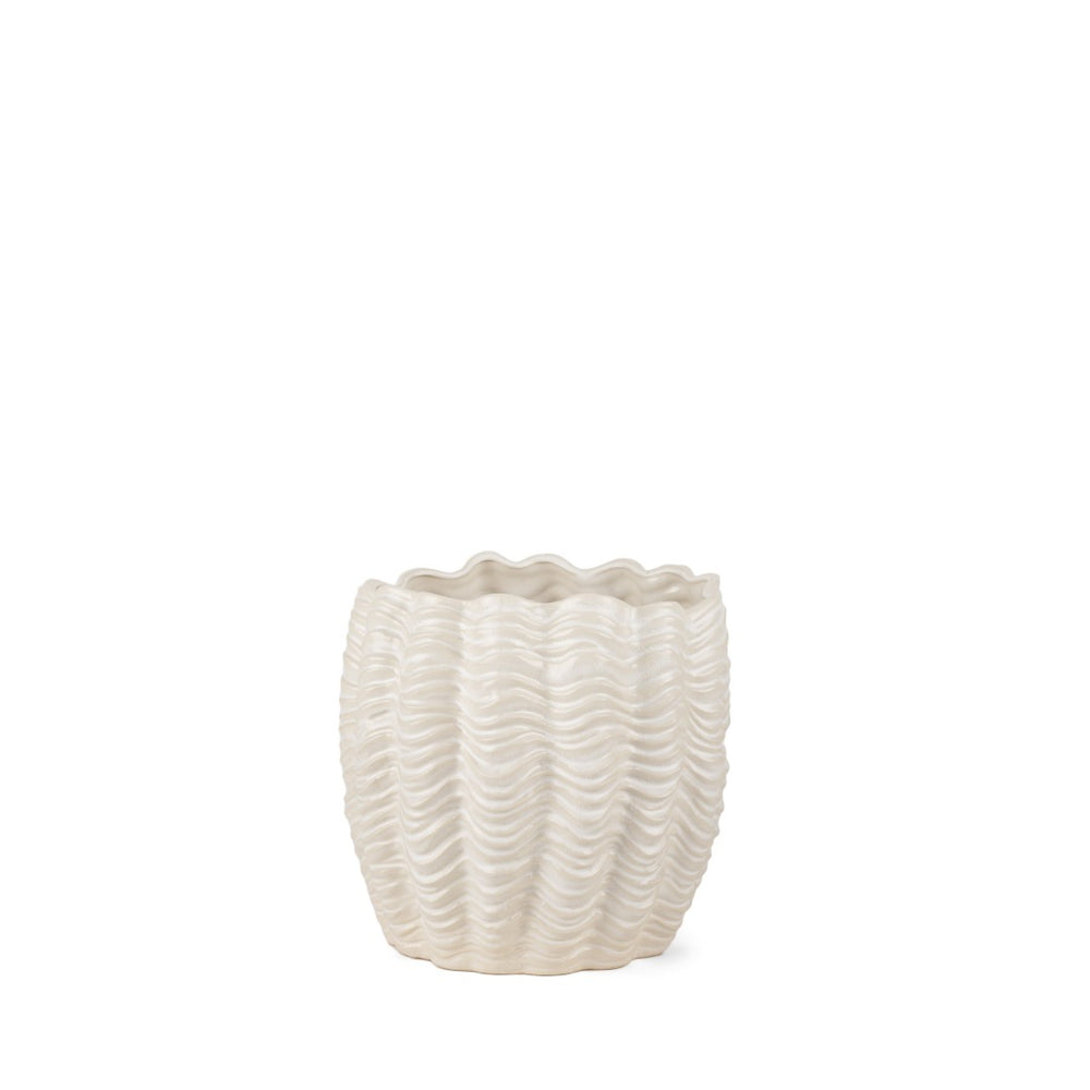 HomeRoots 11" Cream Ceramic Sculptural Waves Vase - Elegant Art Piece for Coastal, Boho, and Modern Decor 608345