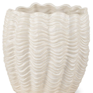HomeRoots 11" Cream Ceramic Sculptural Waves Vase - Elegant Art Piece for Coastal, Boho, and Modern Decor 608345