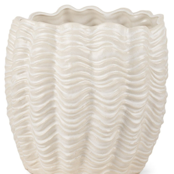 HomeRoots 11" Cream Ceramic Sculptural Waves Vase - Elegant Art Piece for Coastal, Boho, and Modern Decor 608345