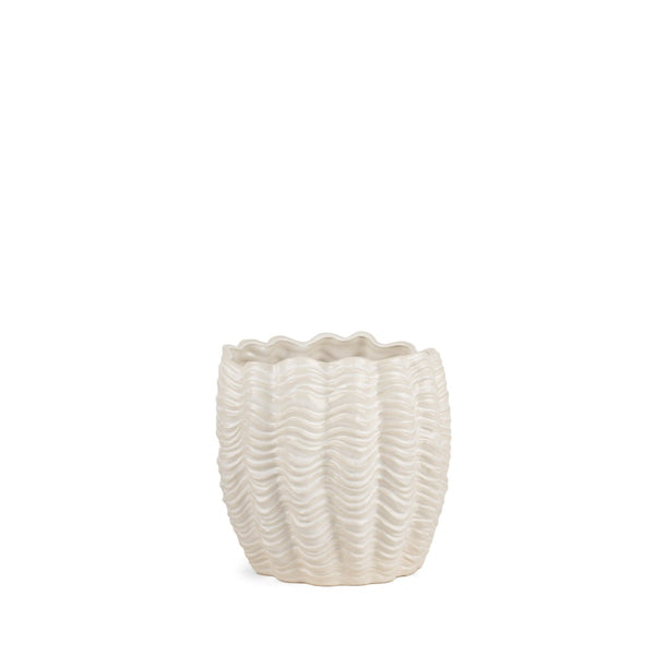 HomeRoots 11" Cream Ceramic Sculptural Waves Vase - Elegant Art Piece for Coastal, Boho, and Modern Decor 608345