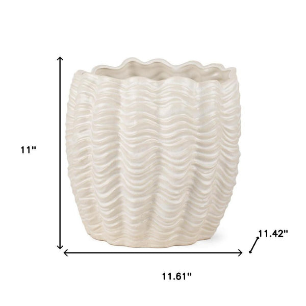 HomeRoots 11" Cream Ceramic Sculptural Waves Vase - Elegant Art Piece for Coastal, Boho, and Modern Decor 608345