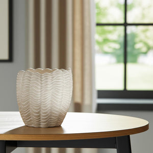 HomeRoots 11" Cream Ceramic Sculptural Waves Vase - Elegant Art Piece for Coastal, Boho, and Modern Decor 608345