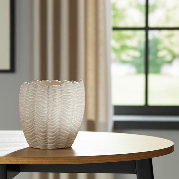 HomeRoots 11" Cream Ceramic Sculptural Waves Vase - Elegant Art Piece for Coastal, Boho, and Modern Decor 608345