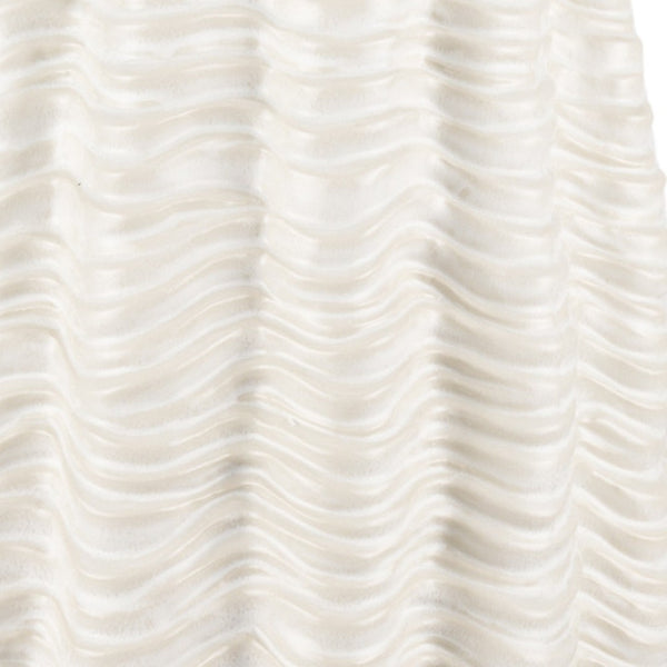 HomeRoots 24" Cream Cylinder Ceramic Vase - Sculptural Waves Design for Modern Home Decor & Centerpieces 608346