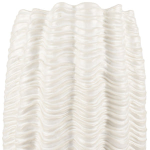 HomeRoots 24" Cream Cylinder Ceramic Vase - Sculptural Waves Design for Modern Home Decor & Centerpieces 608346