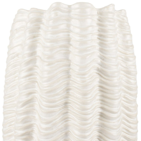 HomeRoots 24" Cream Cylinder Ceramic Vase - Sculptural Waves Design for Modern Home Decor & Centerpieces 608346