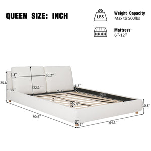 English Elm Queen Boucle Upholstered Platform Bed Low Profile Frame with Pillow Headboard N757P331587W