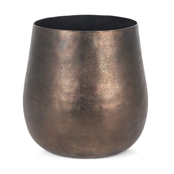 HomeRoots 9" Antiqued Brass Aluminum Table Vase - Handcrafted Rustic Decor for Chic Home Styling & Gifting 608350