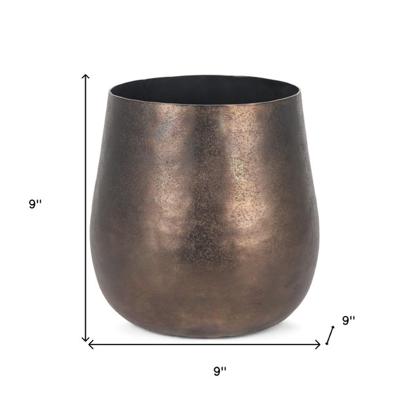 HomeRoots 9" Antiqued Brass Aluminum Table Vase - Handcrafted Rustic Decor for Chic Home Styling & Gifting 608350