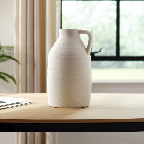 HomeRoots 15" Off White Ceramic Jug Vase - Timeless Urn Design for Rustic & Modern Decor, Perfect Centerpiece 608355