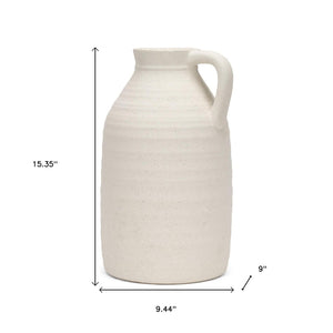 HomeRoots 15" Off White Ceramic Jug Vase - Timeless Urn Design for Rustic & Modern Decor, Perfect Centerpiece 608355