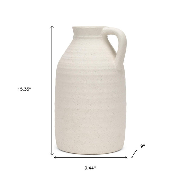 HomeRoots 15" Off White Ceramic Jug Vase - Timeless Urn Design for Rustic & Modern Decor, Perfect Centerpiece 608355