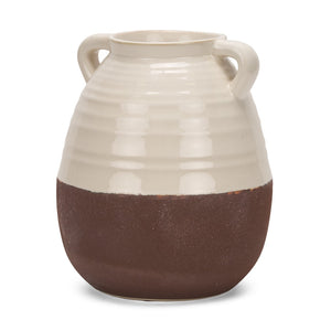 HomeRoots 14" Elegant Handcrafted Brown and Cream Ceramic Amphora Vase – Timeless Mediterranean Charm! 608357