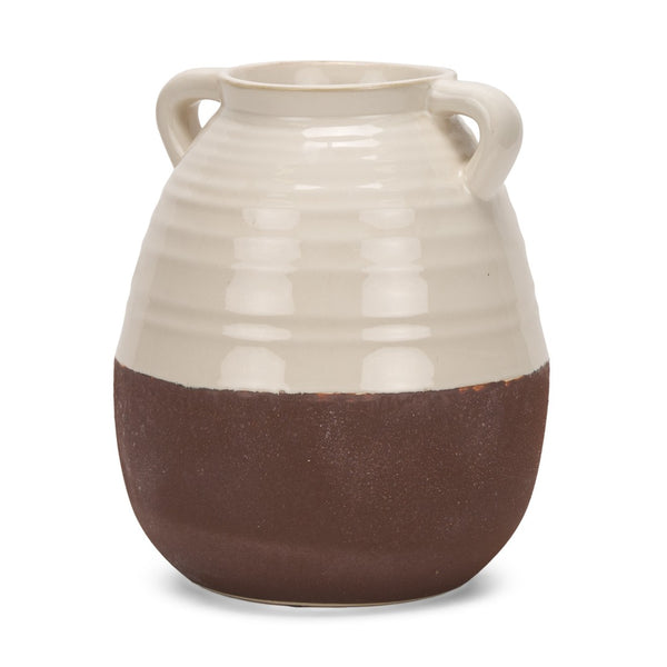 HomeRoots 14" Elegant Handcrafted Brown and Cream Ceramic Amphora Vase – Timeless Mediterranean Charm! 608357