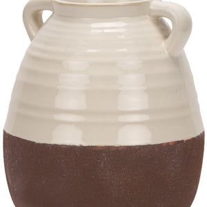 HomeRoots 14" Elegant Handcrafted Brown and Cream Ceramic Amphora Vase – Timeless Mediterranean Charm! 608357