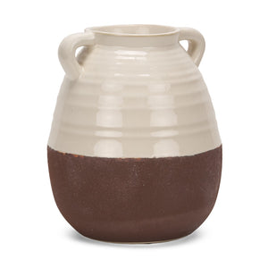 HomeRoots 14" Elegant Handcrafted Brown and Cream Ceramic Amphora Vase – Timeless Mediterranean Charm! 608357