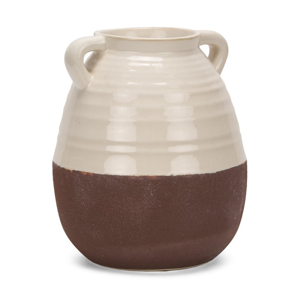 HomeRoots 14" Elegant Handcrafted Brown and Cream Ceramic Amphora Vase – Timeless Mediterranean Charm! 608357