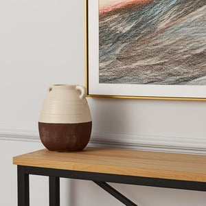 HomeRoots 14" Elegant Handcrafted Brown and Cream Ceramic Amphora Vase – Timeless Mediterranean Charm! 608357