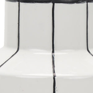 HomeRoots 13" Striking White and Black Striped Ceramic Cylinder Vase - Perfect for Fresh Floral Arrangements! 608358