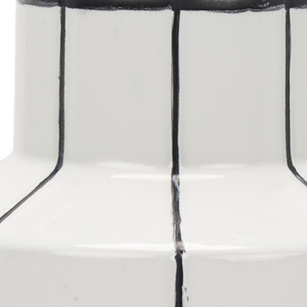 HomeRoots 13" Striking White and Black Striped Ceramic Cylinder Vase - Perfect for Fresh Floral Arrangements! 608358