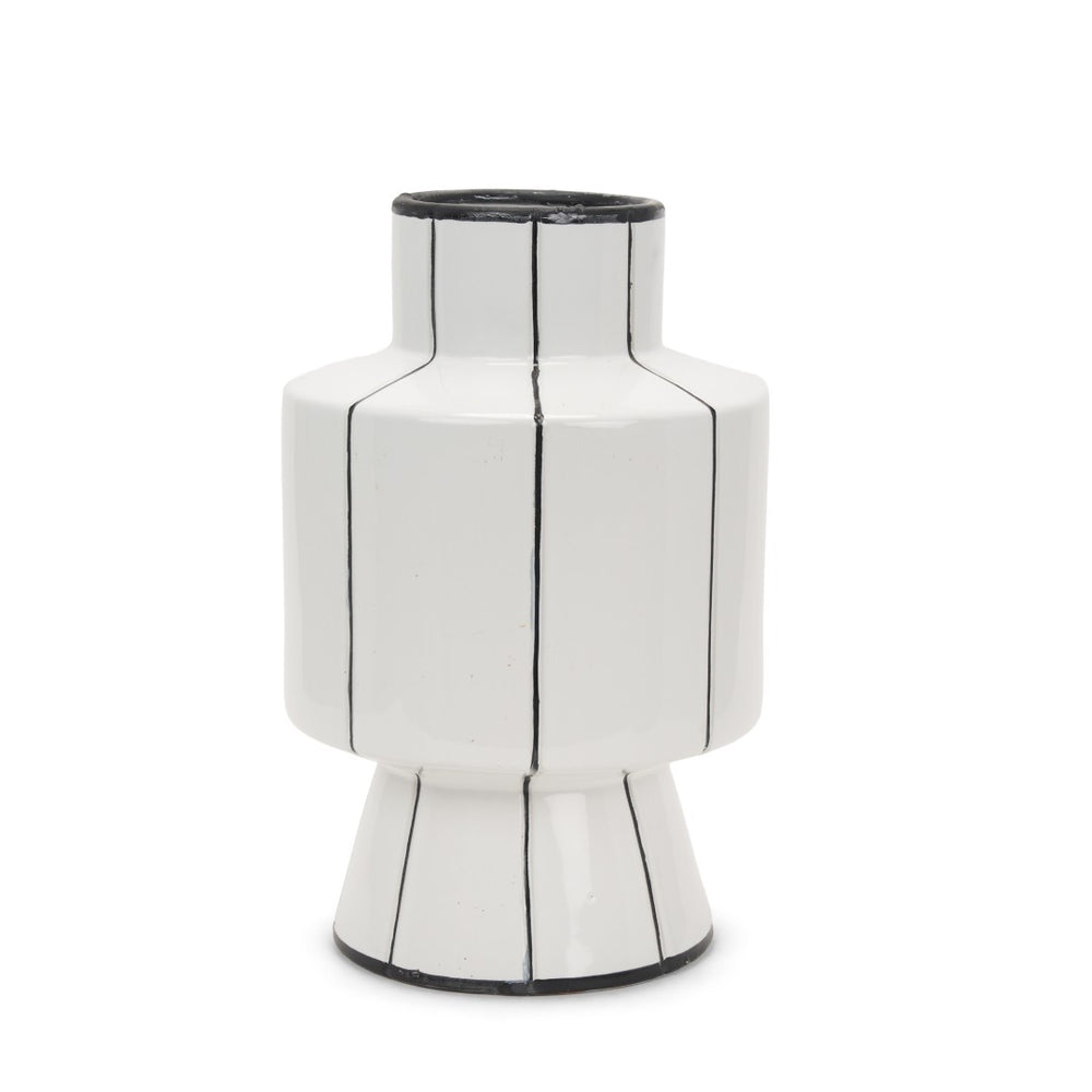 HomeRoots 16" Striking Black and White Striped Ceramic Cylinder Vase for Modern Home Decor & Centerpieces 608359