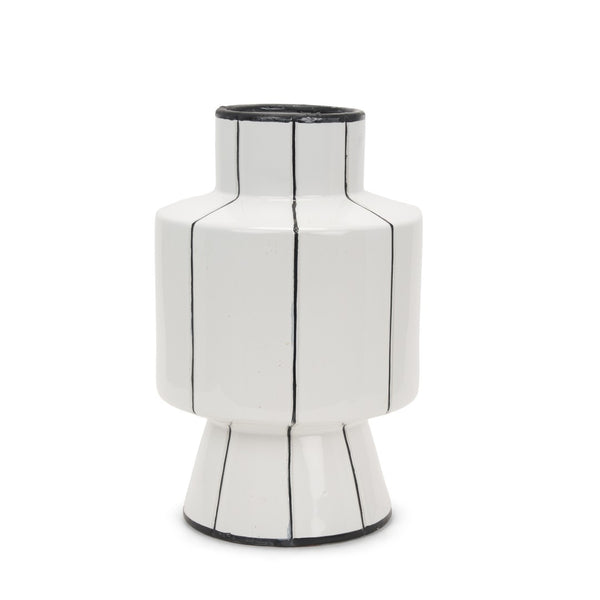 HomeRoots 16" Striking Black and White Striped Ceramic Cylinder Vase for Modern Home Decor & Centerpieces 608359
