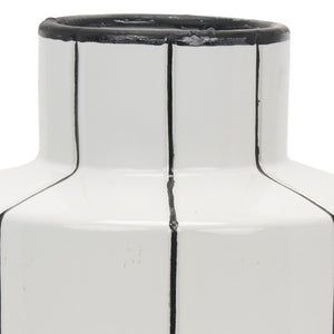 HomeRoots 16" Striking Black and White Striped Ceramic Cylinder Vase for Modern Home Decor & Centerpieces 608359