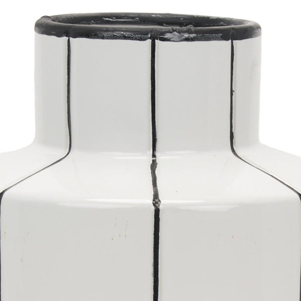 HomeRoots 16" Striking Black and White Striped Ceramic Cylinder Vase for Modern Home Decor & Centerpieces 608359