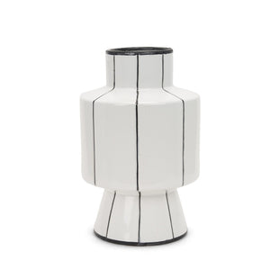 HomeRoots 16" Striking Black and White Striped Ceramic Cylinder Vase for Modern Home Decor & Centerpieces 608359
