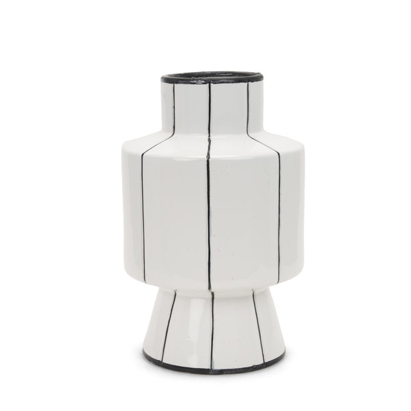 HomeRoots 16" Striking Black and White Striped Ceramic Cylinder Vase for Modern Home Decor & Centerpieces 608359