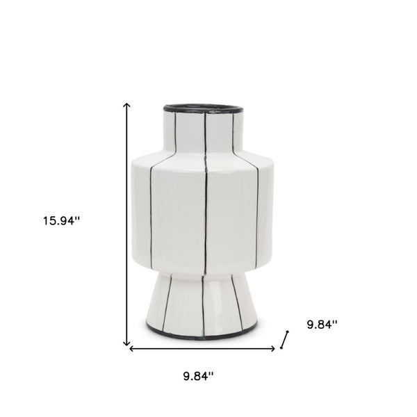 HomeRoots 16" Striking Black and White Striped Ceramic Cylinder Vase for Modern Home Decor & Centerpieces 608359