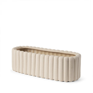 HomeRoots 6" Beige Oval Ceramic Vase with Ribbed Texture – Modern Decorative Accent for Stylish Interiors 608362