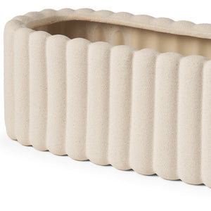 HomeRoots 6" Beige Oval Ceramic Vase with Ribbed Texture – Modern Decorative Accent for Stylish Interiors 608362
