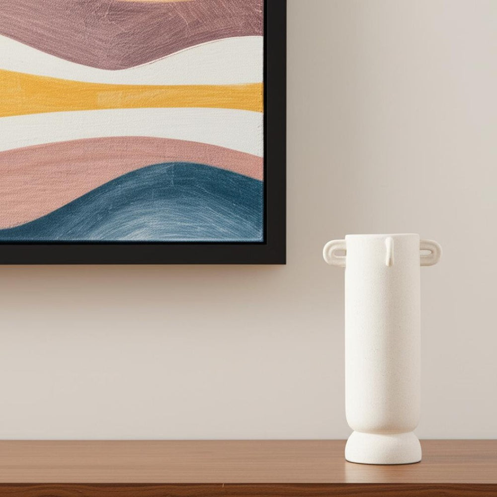 HomeRoots 16" Off White Ceramic Table Vase with Handles – Modern Minimalist Design for Home Decor & Gifting 608366