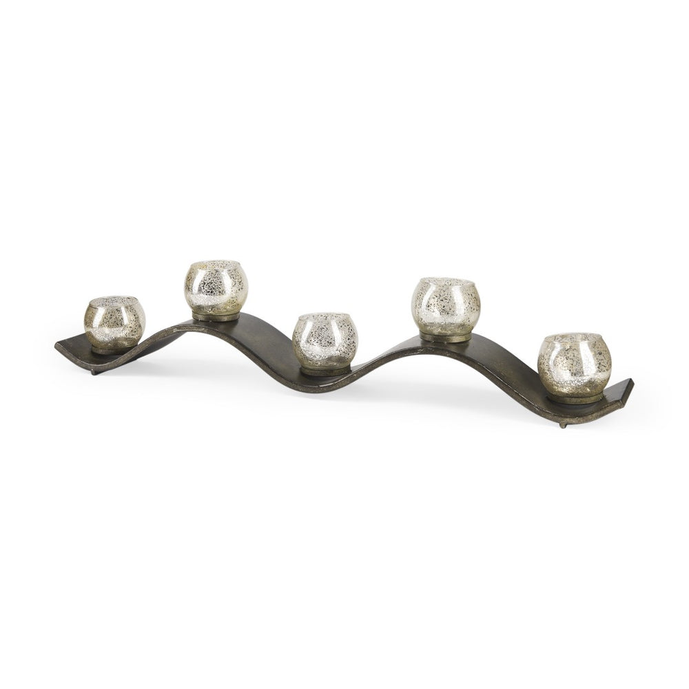 HomeRoots 7" Silver Distressed Metal & Glass Hurricane Candle Holder - Elegant Centerpiece for Any Occasion 608376