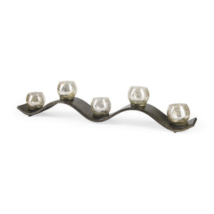 HomeRoots 7" Silver Distressed Metal & Glass Hurricane Candle Holder - Elegant Centerpiece for Any Occasion 608376