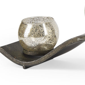 HomeRoots 7" Silver Distressed Metal & Glass Hurricane Candle Holder - Elegant Centerpiece for Any Occasion 608376