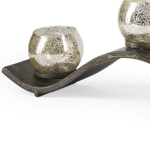 HomeRoots 7" Silver Distressed Metal & Glass Hurricane Candle Holder - Elegant Centerpiece for Any Occasion 608376