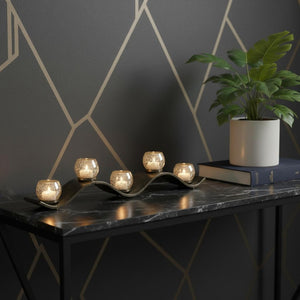 HomeRoots 7" Silver Distressed Metal & Glass Hurricane Candle Holder - Elegant Centerpiece for Any Occasion 608376