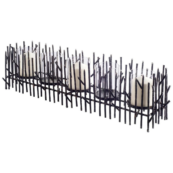 HomeRoots 8" Black Distressed Metal Hurricane Candle Holder - Unique Artistic Design for Modern Decor Accents 608379