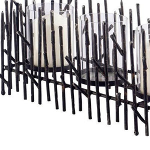 HomeRoots 8" Black Distressed Metal Hurricane Candle Holder - Unique Artistic Design for Modern Decor Accents 608379