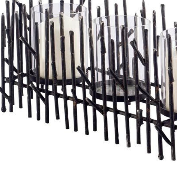 HomeRoots 8" Black Distressed Metal Hurricane Candle Holder - Unique Artistic Design for Modern Decor Accents 608379