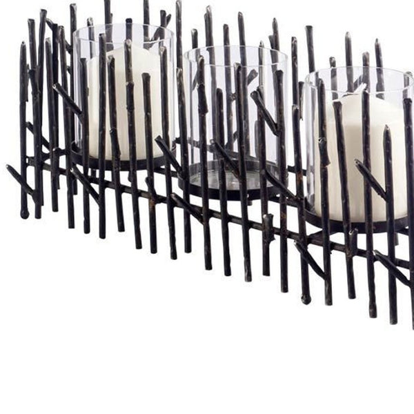 HomeRoots 8" Black Distressed Metal Hurricane Candle Holder - Unique Artistic Design for Modern Decor Accents 608379