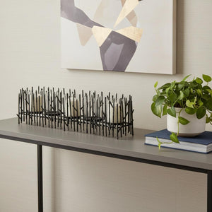 HomeRoots 8" Black Distressed Metal Hurricane Candle Holder - Unique Artistic Design for Modern Decor Accents 608379