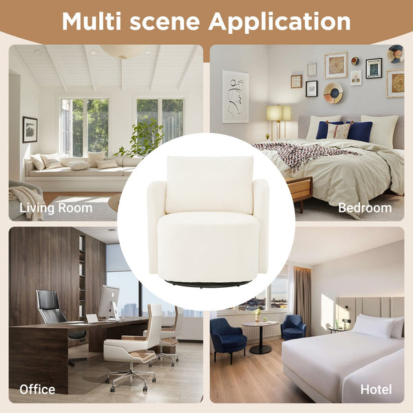 English Elm 360° Swivel Chair - Elegant Chenille Barrel Armchair With Curved Design For Living Room & Office Comfort N719P272681A