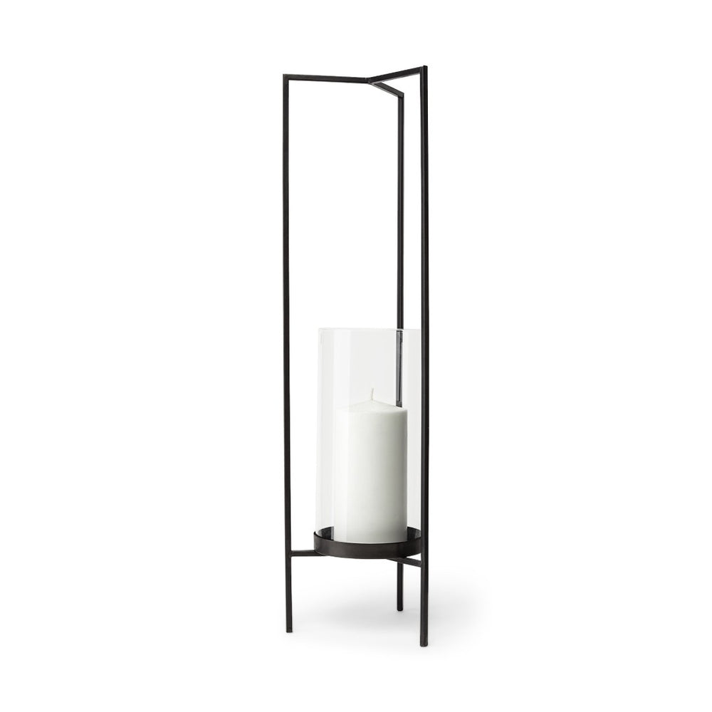 HomeRoots 30" Gray Abstract Metal Hurricane Candle Holder – Handcrafted Artistry for Modern Home Décor Elegance 608386
